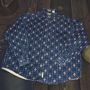 Vintage Natural Issue XL Wrinkle Free Button Down Shirt Cotton Geometric Western